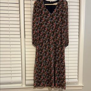 LOFT Floral Long Sleeve Dress in Black and Pink